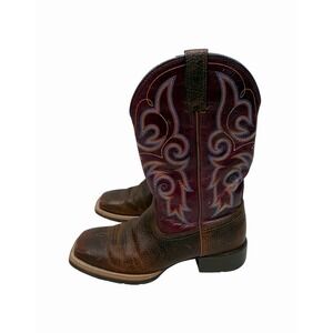 Ariat Women's 7.5B Western Cowboy Boots Brown Burgundy Embroidered Square Toe